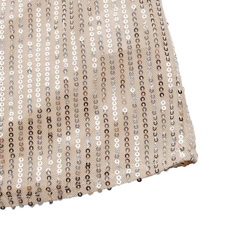 European Style 2025: Women's Elegant Sequin Party Shirt with Round Neck and Backless Design