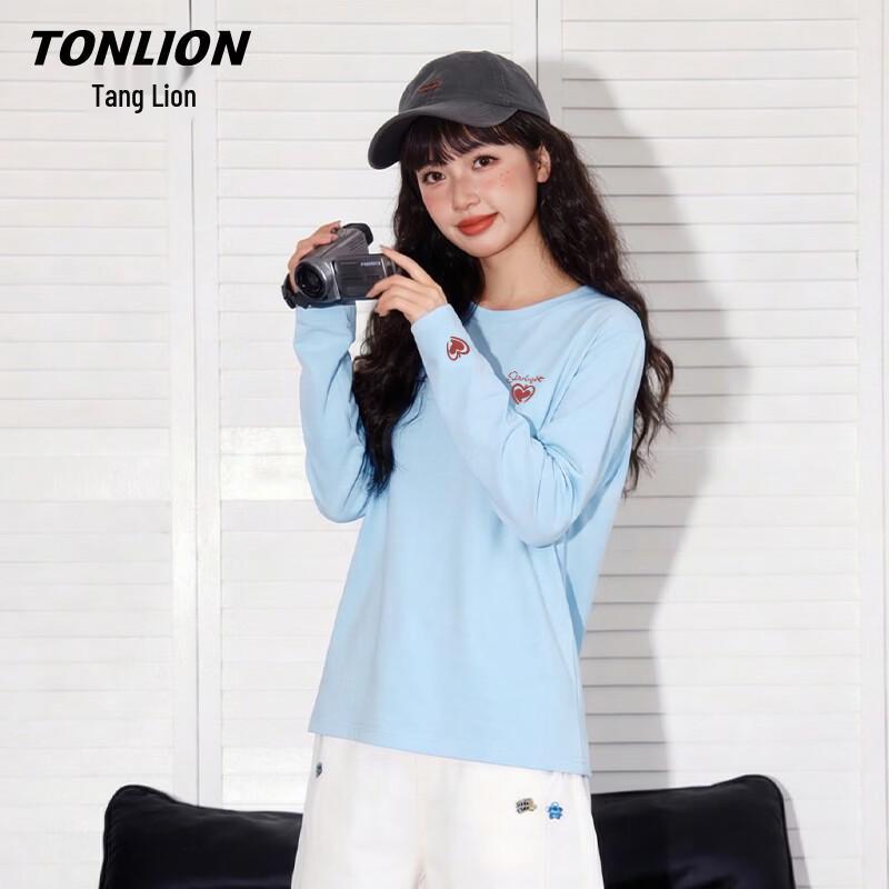 TonLion Women's 100% Cotton Loose Fit Heart Print Long Sleeve T-Shirt
