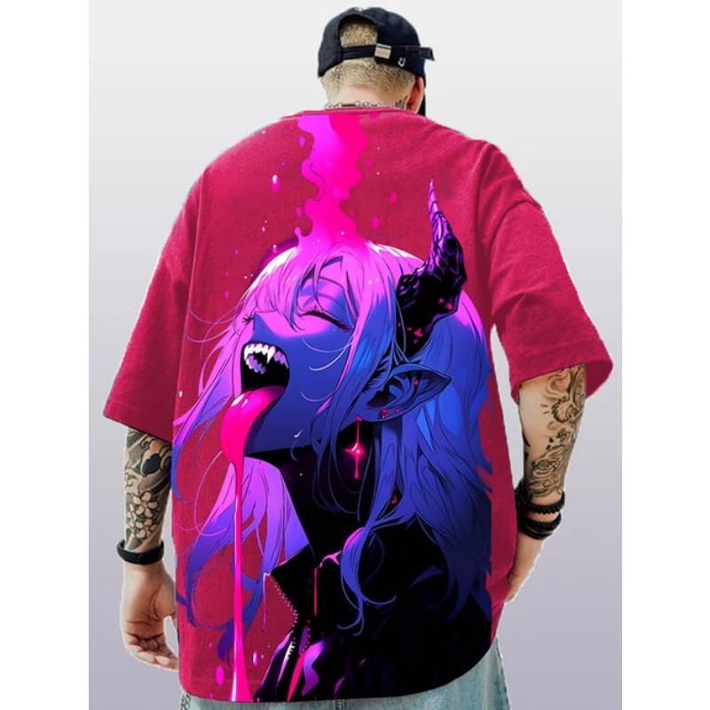 Pár nosí 3D trendy pouliční styl nadměrné velikosti anime styl tisku hip-hop cool pánské a dámské tričko léto ležérní krátký rukáv