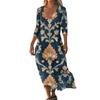 Dresses For Womens Vintage Print Tunic Waisted Midi Dress Summer Casual 3/4 Sleeve Dress