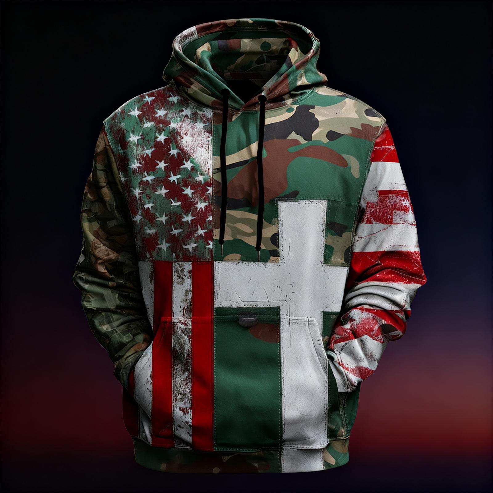 

Men s Vintage Casual American Flag Cross Hoodie Patriotic Shirt L гарячі рожевого кольору