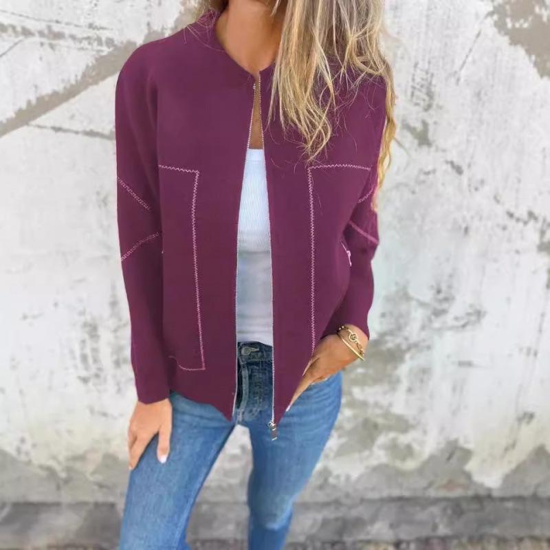 2024 Autumn/Winter Casual Solid Color Zipper Jacket