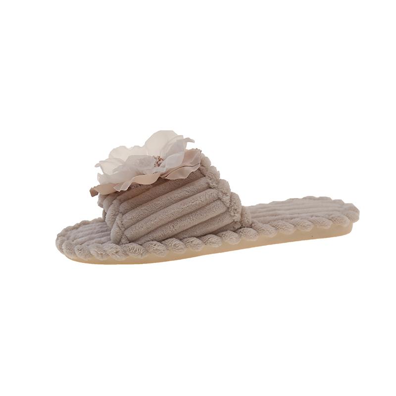 Fashion 2025 NEW  Women's Floral Indoor Flat Bottom Plush Autumn Winter Cotton New Version Single Strap Indoor Slippers