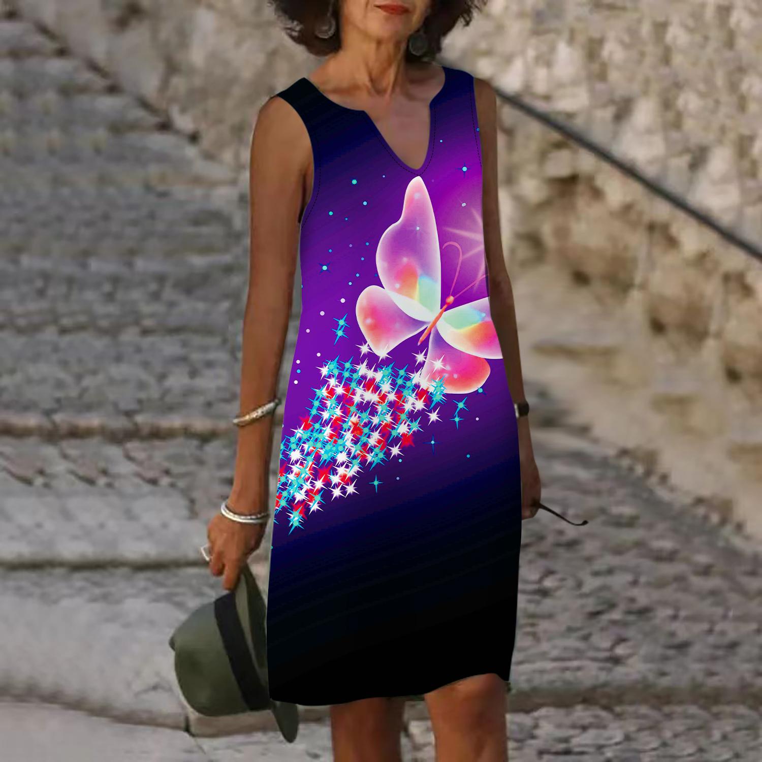 

Женское летнее фиолетовое платье с v-образным вырезом и принтом бабочки, повседневное модное платье без рукавов, повседневные свободные сексуальные платья размера плюс XS-8XL 8XL розовый