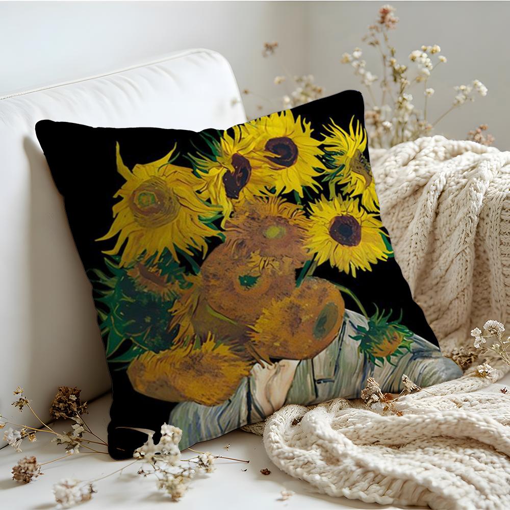 Cushion Cover Linen SkinFriendly Soft Decorative Case for Sofa Home Decor Van Gogh Starry Sky Oil Painting Pillow Cover