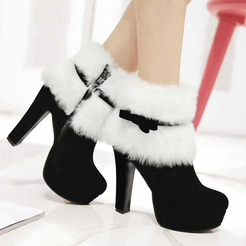 

Женская мода Зимние сапоги на высоком каблуке для женщин Модная обувь в рождественском стиле Подарок 2 цвета Большие размеры 35 чёрный