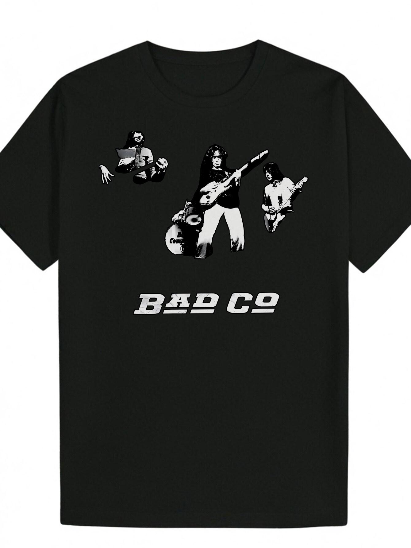 

Crew Neck T-shirt - Bad Co Graphic Tee with Guitar Player Design M
