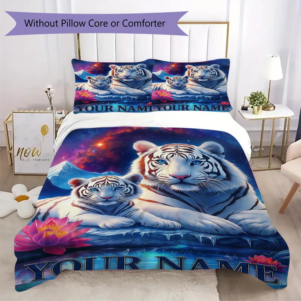 Custom Name Tiger Fantasy Universe Bedding,Quilt Set Quilt Cover Pillowcase Home Birthday Gift(1 * Duvet Cover + 2 * Pillowcase, Without Core)_lx