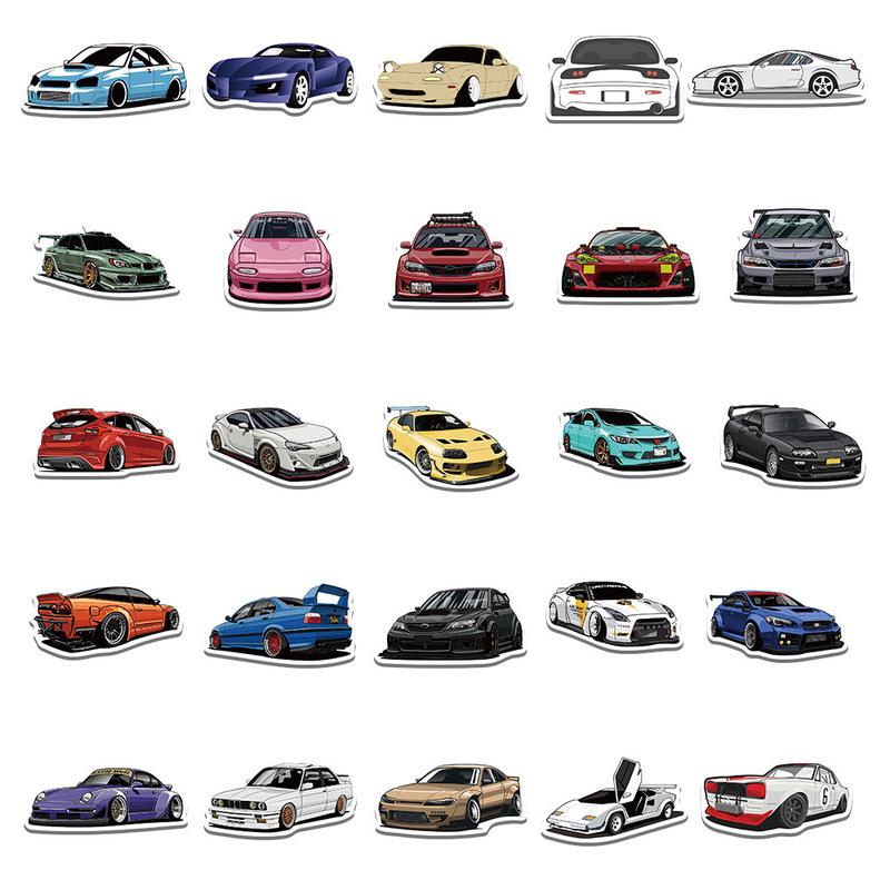 In Stock 50pcs Jdm Retrofit Racing Car Graffiti Stickers Laptop Guitar Luggage Bike Skateboard Waterproof Sticker Decal Kid Toy
