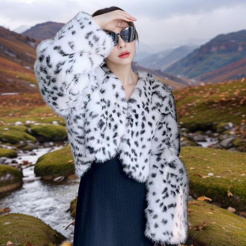 

Искусственный лисий мех, пятнистый леопардовый принт, невысокий маленький мужчина, золотисто-ветряная пушистая куртка, легкая мода для женщин на осень и зиму S