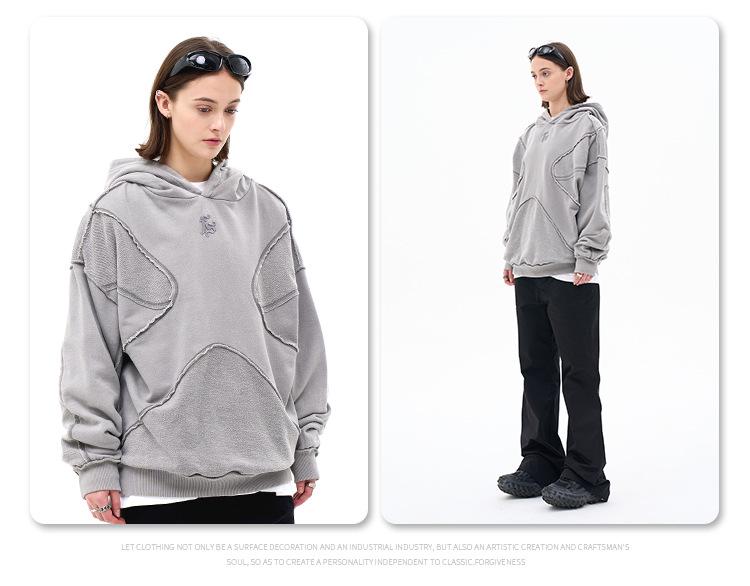 Lan Hai Men's Hooded Sweatshirt | 2025 Autumn/Winter Collection | Trendy Reverse Stitch Design | Solid Color | High Street Style