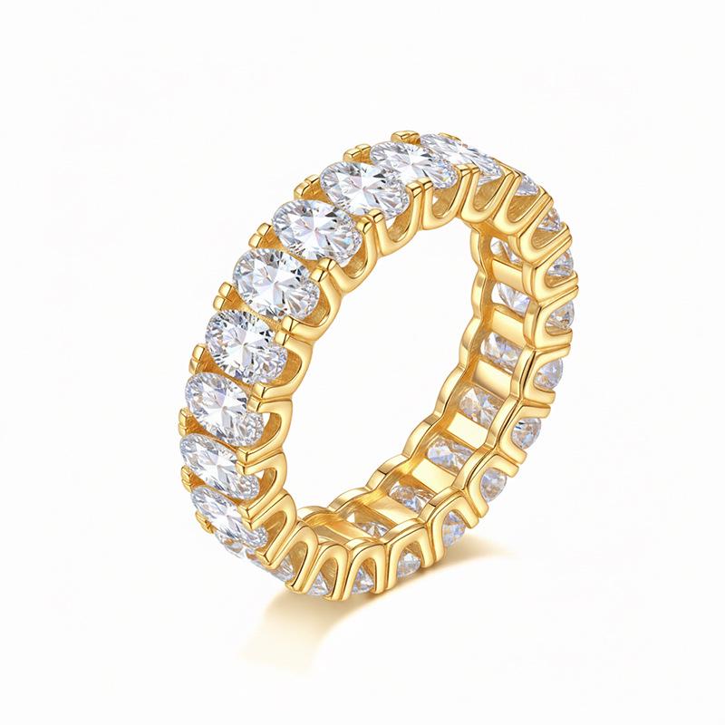 European-American Cross-Border Hot-Selling 3x5mm Oval Moissanite S925 Sterling Silver Stackable Ring, Niche Design, Fashionable Light Luxury