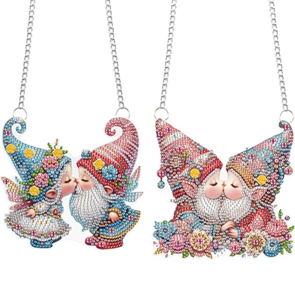 2pcs Gnome 2D Flat DIY Special Shape Hanging Diamond Art Kits Diamond Art Pendant Wall Decor for Home & Windows