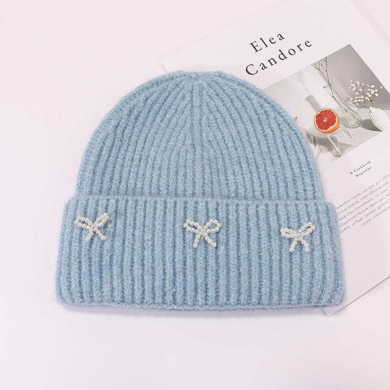 Bow Hat for Women's Winter Wool Hat Big Head Circumference Thickened Warm Knitted Hat