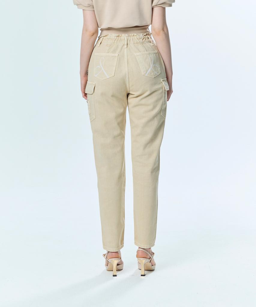 JINBARBIE Elastic Cargo Pants Beige