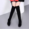 Fashion 2024 Autumn and Winter Long Boots, Knee High Flat Elastic, Slimming Black Knee High Boots, Suede, Student Low Heel, Large Size