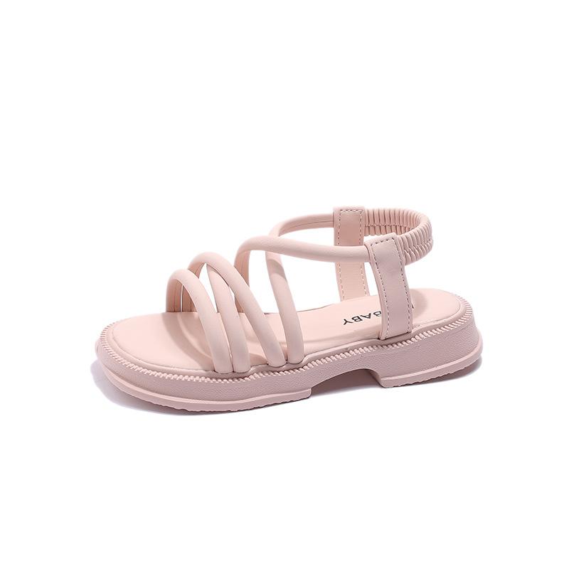 Summer Girls Beach Shoes Versatile Soft Solid Color Non-slip Children Fashion Casual Sandals PU Open-toe Slip-on Breatheable PU