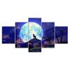Full Moon Night Forest Animal Wolf 5 Piece Five Panel Wall Canvas Print Modern Poster Pictures Home Decor Gift For Him For Her