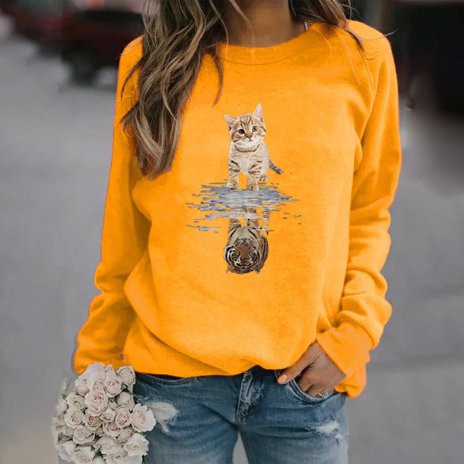 

Зимние женские повседневные топы Женский свитшот с принтом Блузка Футболка Свитер S жёлтый