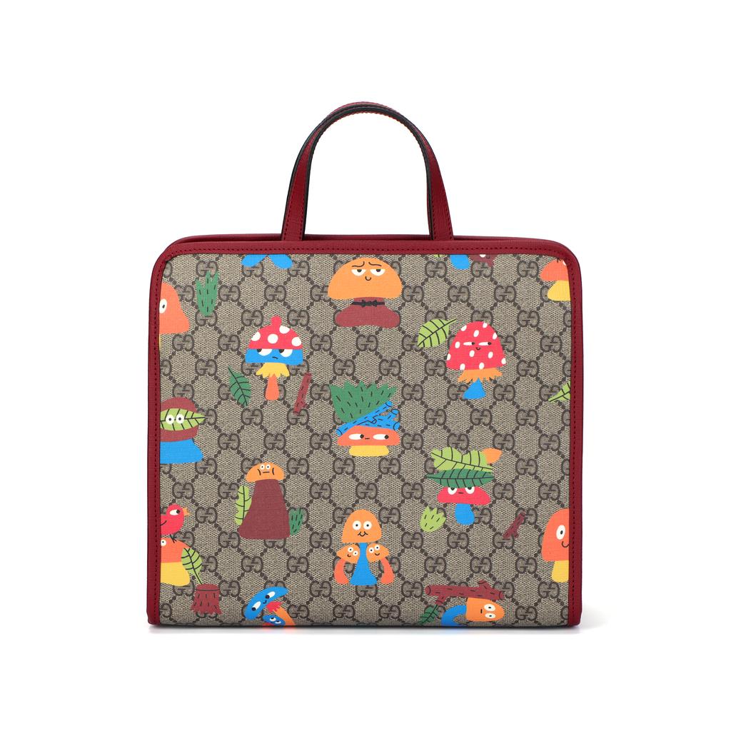 Gucci Torba tote z płótna i skóry z nadrukiem grzybów leśnych Torby tote dla dzieci Hebanowy Bordowy 605614-22BBN-8682