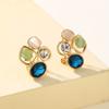 Creative Square and Oval Imitation Cat's Eye Stone Necklace and Earrings Jewelry Set Imitation crystal pendant jewelry Unisex accessories suitable