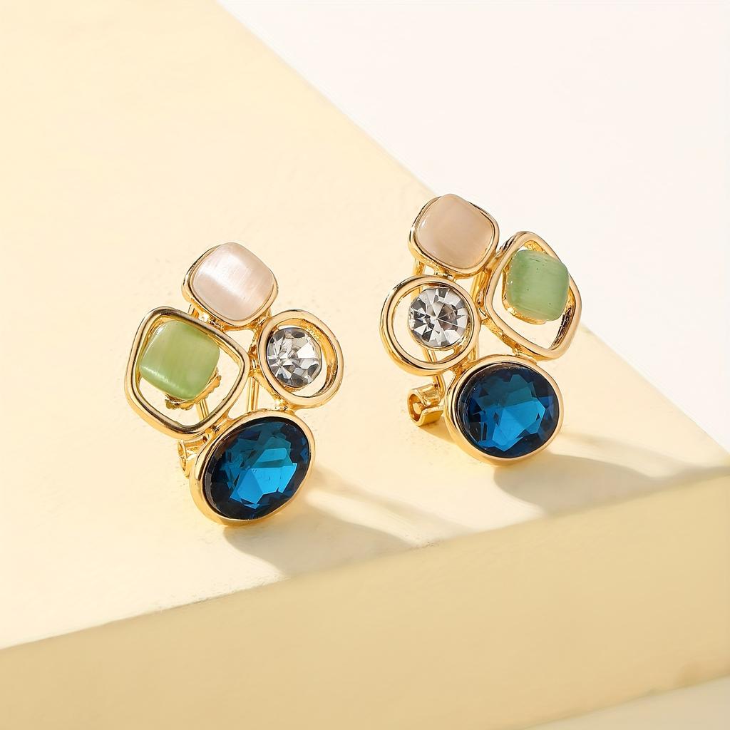 Creative Square and Oval Imitation Cat's Eye Stone Necklace and Earrings Jewelry Set Imitation crystal pendant jewelry Unisex accessories suitable