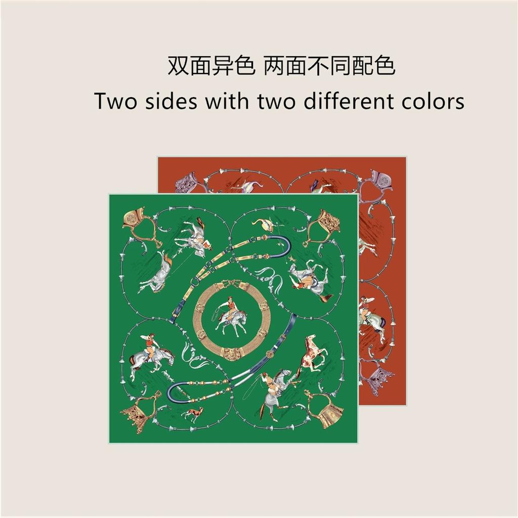 70CM Handmade Double-Side Horse Printed Imitation Silk Scarf Rolled Edge High Quality Women Scarf Wraps Echarpes Foulards
