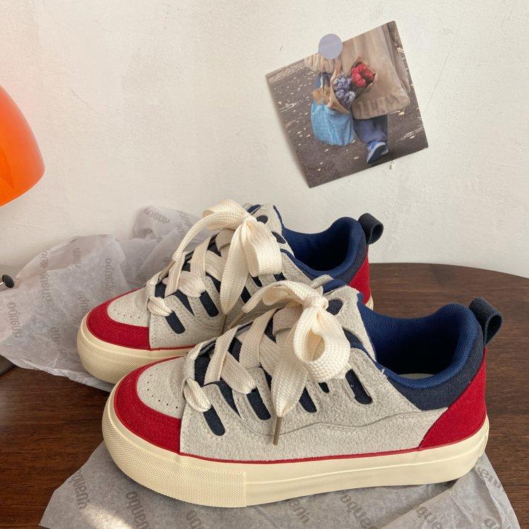 Fall  Student Board Shoes Women's Flat Low-Top Thickened Shoes Tongue Women's Shoes Korean Casual Skateboard Shoes Women's Shoes