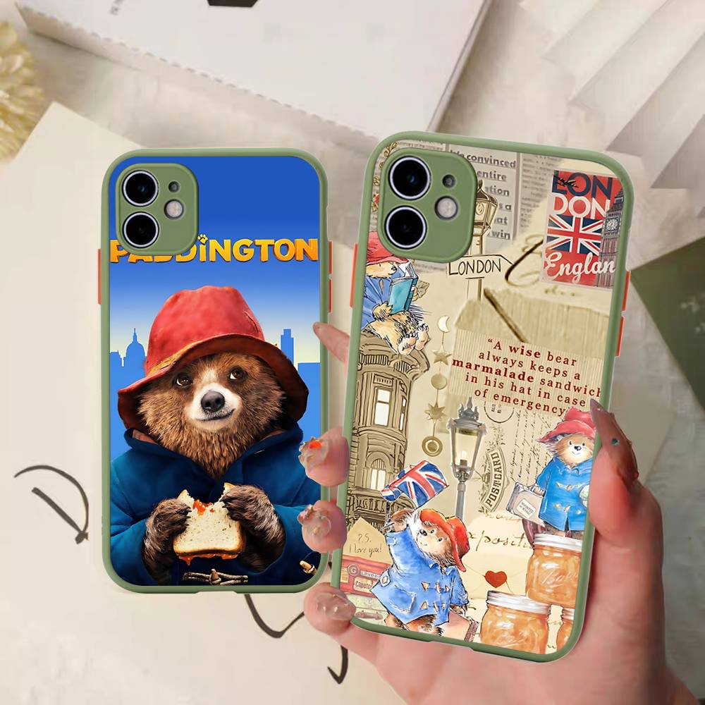 Cute P-Paddingtons Bear Matte Translucent Phone Case For Iphone 16 ProMax 15 14 13 12 11 X XS PRO Plus
