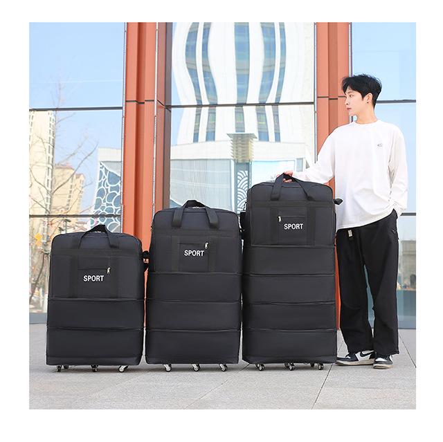 Bolsa de viagem dobrável de tecido Oxford xadrez de grande capacidade com rodas