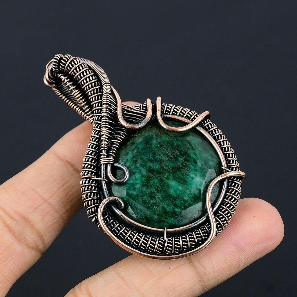 Emerald Pendant, 999 Copper Wire Wrapped Pendant Gemstone Jewelry, Handmade Pendant Amazing Jewelry, Gift For Her