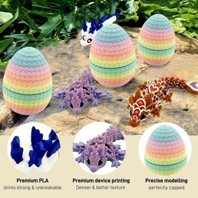 6pcs Creative Decompressions Dragon Egg Chameleon Fidgets Toy Movable Rotary Joint 3D Printing Complete Set Gifts Colorful Toys