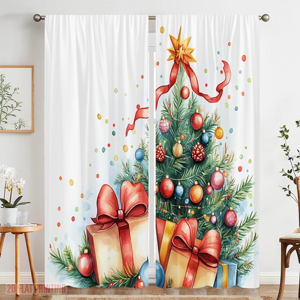 2 Stück, 2D-Flachdruck Vorhang Beliebte Weihnachtsornamente Geschenke Schleife (3) Polyester Fabrik (ohne Stange) Geschenke Ldeal für