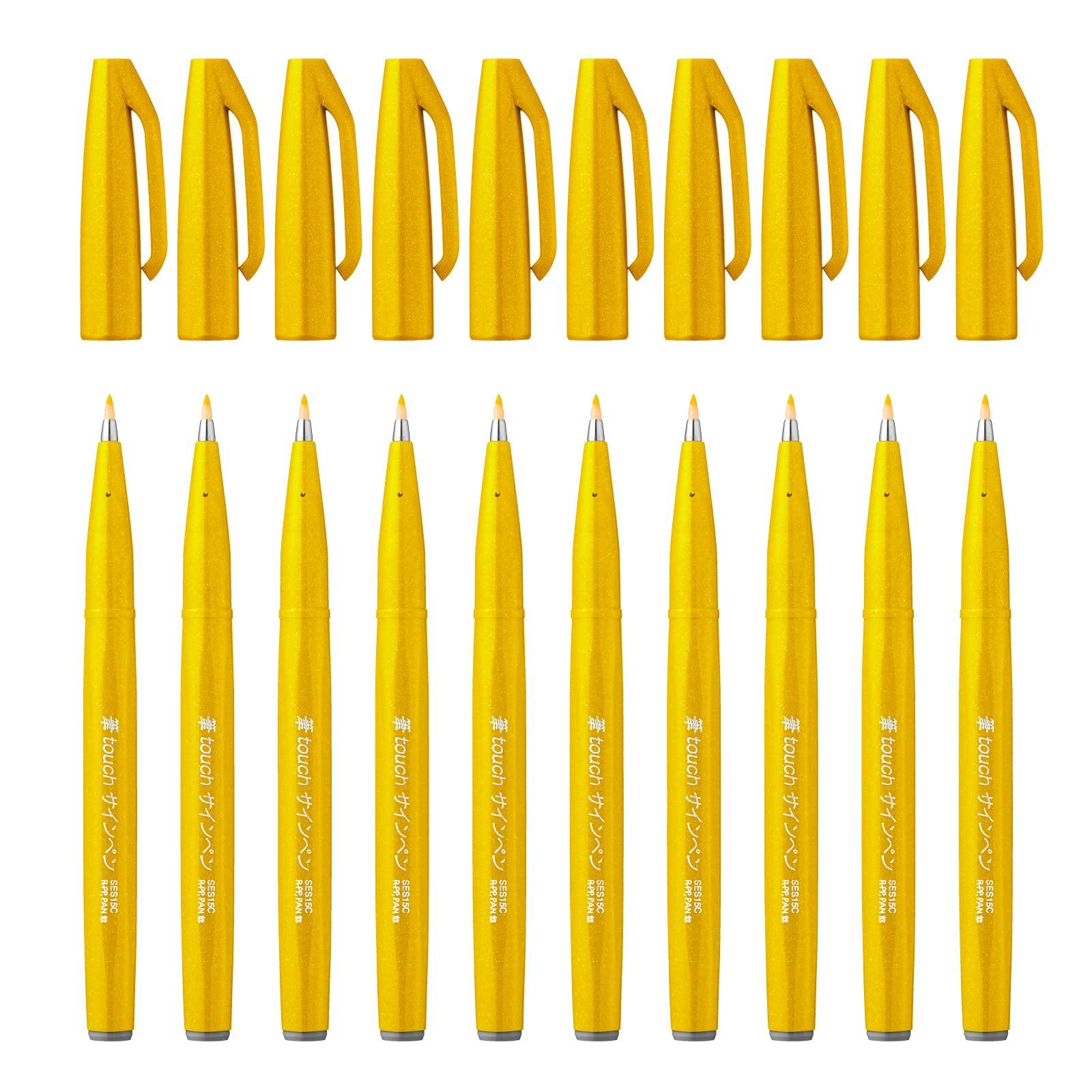 Pentel Brush Touch Sign Pen Set of Yellow SES15C-G, 10,