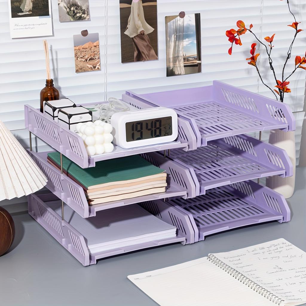 3-Tier Stackable Letter Tray Organizer, Polished Finish, PP Material, Desktop Document Holder, Office Supplies Storage Accessory