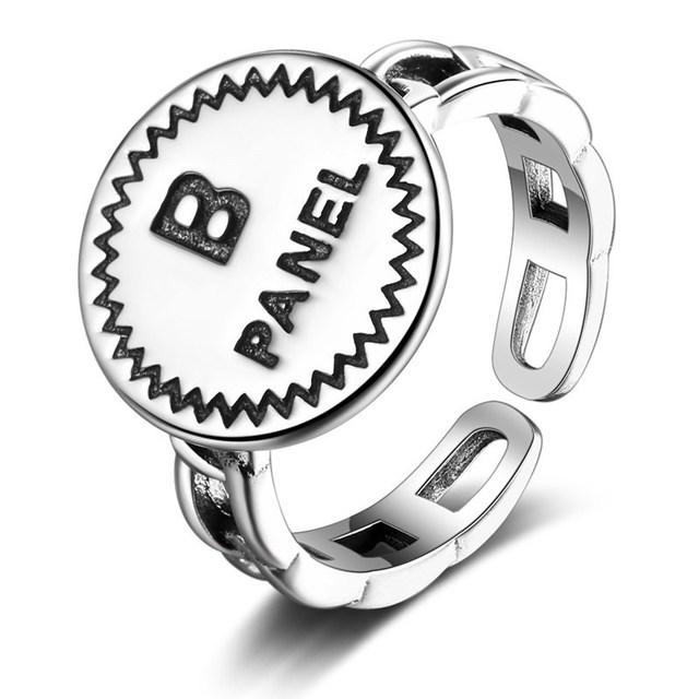 English Letter Ring Silver Color Metal Adjustable Opening Rings for Women Poker Alphabet Creative Finger Ring Men Trendy Jewelry