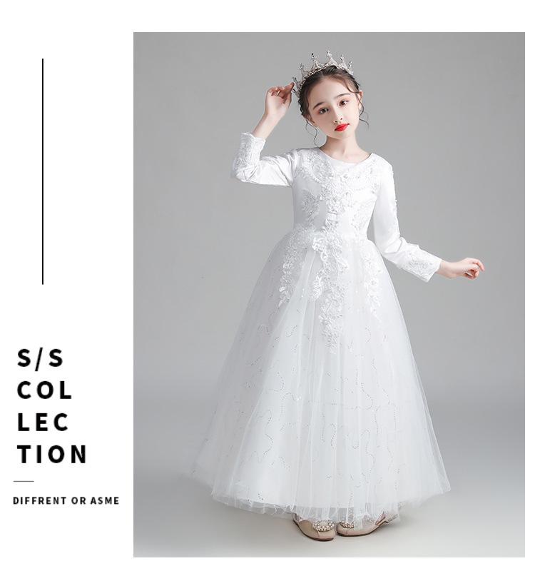 New Girls' Princess Tulle Dress - Puffy, Long, Autumn/Winter Style, Perfect for Evening, Flower Girl, Wedding, or Performance.