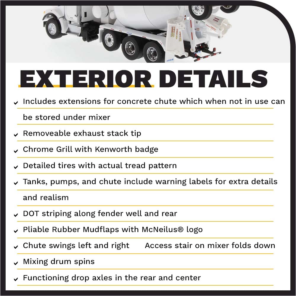 DIECAST MASTERS Kenworth T880 SBFA with McNeilus BridgeMaster Mixer White Cab 71081 -