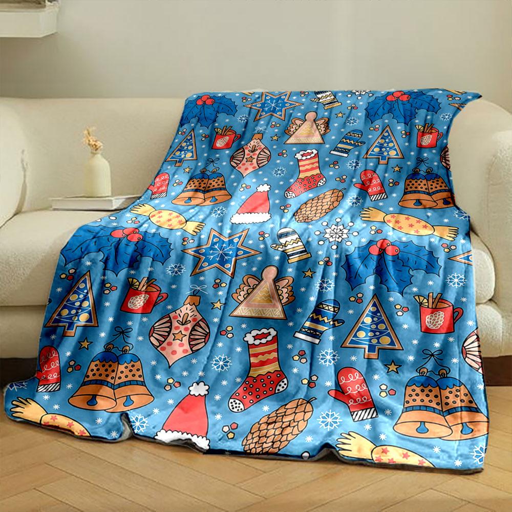 Christmas Themed Festive Pattern Blanket bedroom Blanket for Livingroom Couch lunch break Soft throw for Friend's festival Gift
