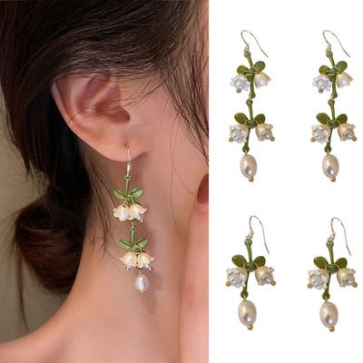1 Paio Orecchini Pendenti Piercing Squisiti Colore Vivace Foglie Verdi Perle Finte