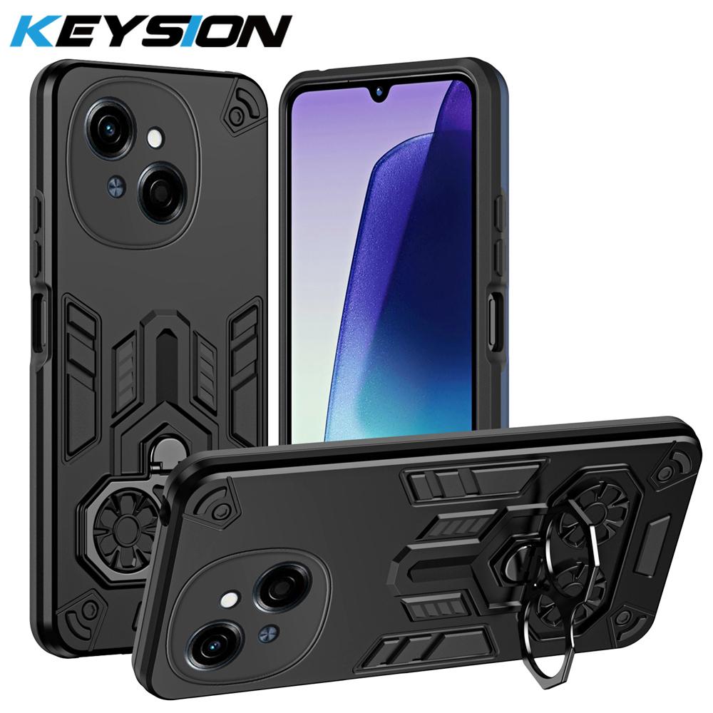 KEYSION Shockproof Armor Case for TECNO Spark Go 1 1S Go 2025 Soft Silicone+PC Metal Ring Stand Phone Cover for TECNO Pop 9 4G