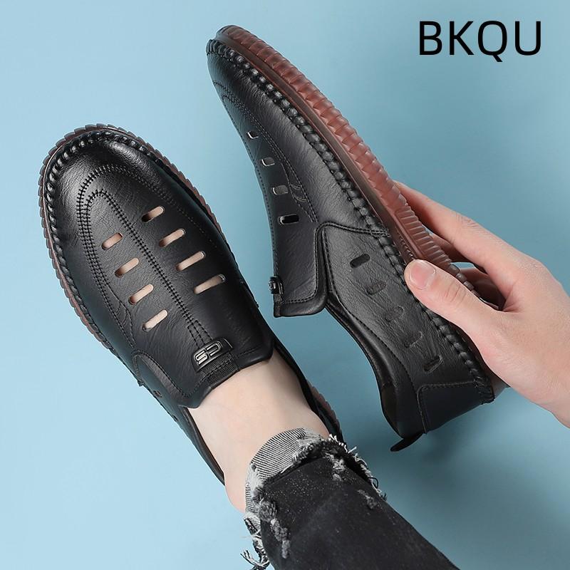 

трендовые мужские летние повседневные кроссовки из легкой кожи, дышащие, с мягкой подошвой, без шнуровки, на открытом воздухе, нескользящие, удобные для прогулок, летние основные