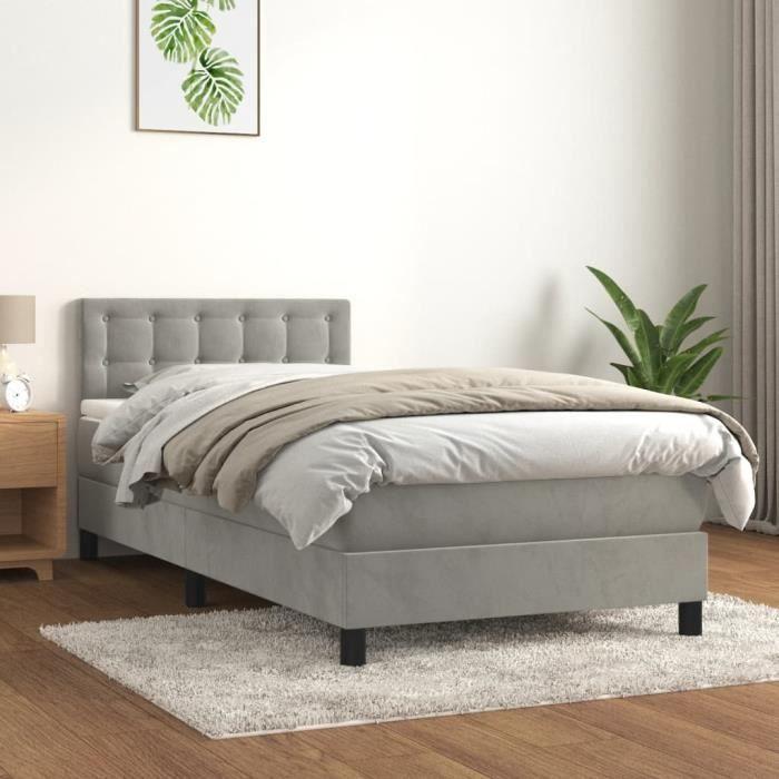 VidaXL Lit à sommier tapissier et matelas Gris clair 100x200cm Velours - Modèle 3141527