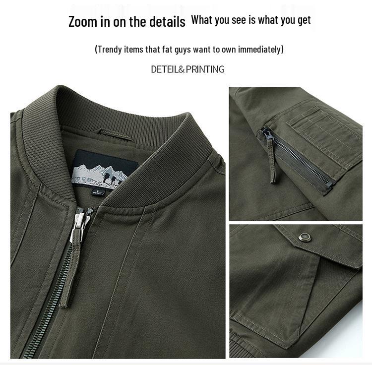 Men's MA-1 Pilot Jacket: Spring/Autumn Motorcycle Coat, Plus Size, Solid Color Military Flight Uniform