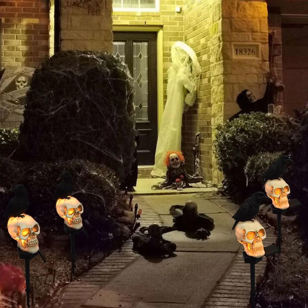 Halloween Außenleuchten, wasserdichte Solar-Weihnachtsbaum-Kürbis-Gartensteckerleuchten, Weihnachtsmann-Krähenschädel-Panda-Dekoration