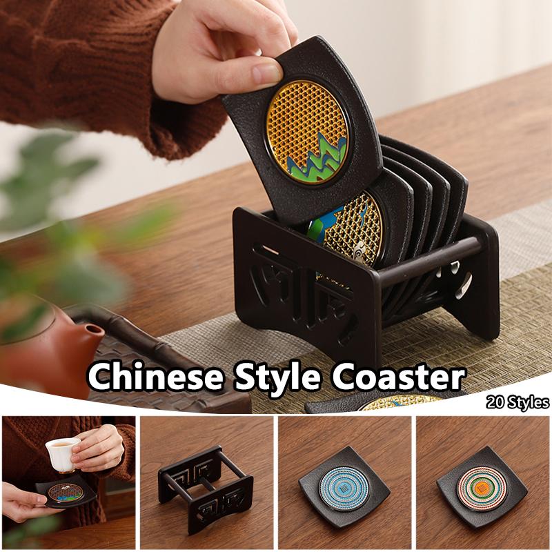 Enamel Chinese Style Coaster Square Non-slip Heat Insulation Tea Cup Mat Tea Ceremony Kung Fu Tea Pads Tea Set Accessories