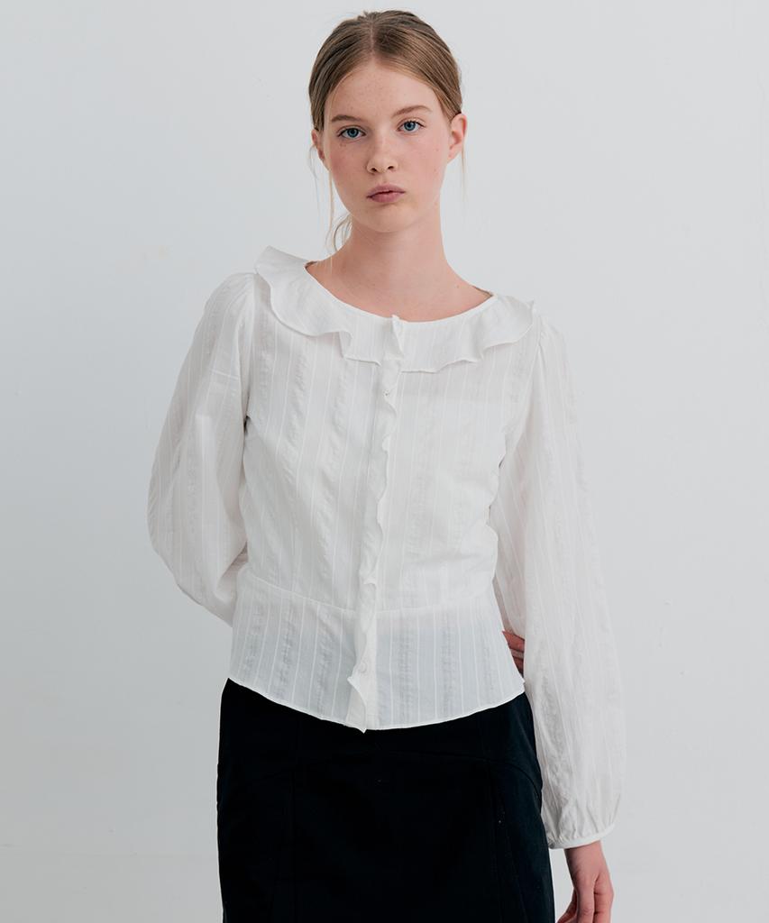 ITOV SEOUL Cotton Flare Long Sleeve Blouse Ivory