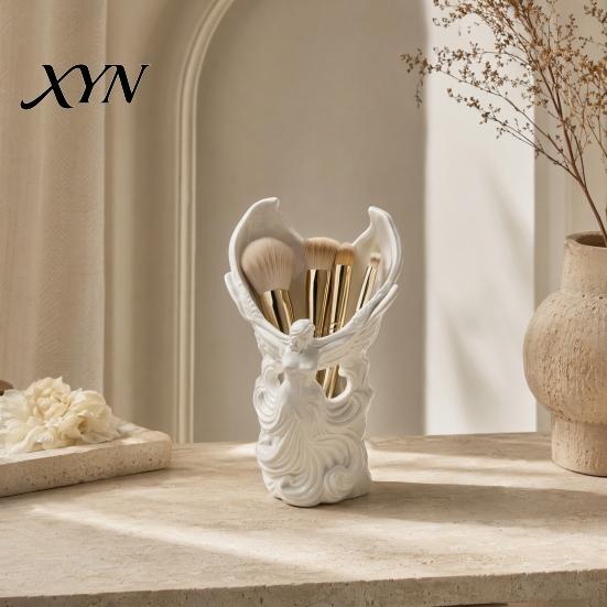 Cute Makeup Brush Cup Angel Fairy Pen Holder, 3D Printed Cosmetic Organizer, Tabletop Holder for Vanity Desk, Dried Flower Vase, Gift Women Artistic