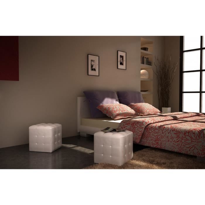 Pouf cube capitonné blanc - VIDAXL - Lot de 2 - Simili - Style Scandinave Moderne - 30x30x30cm