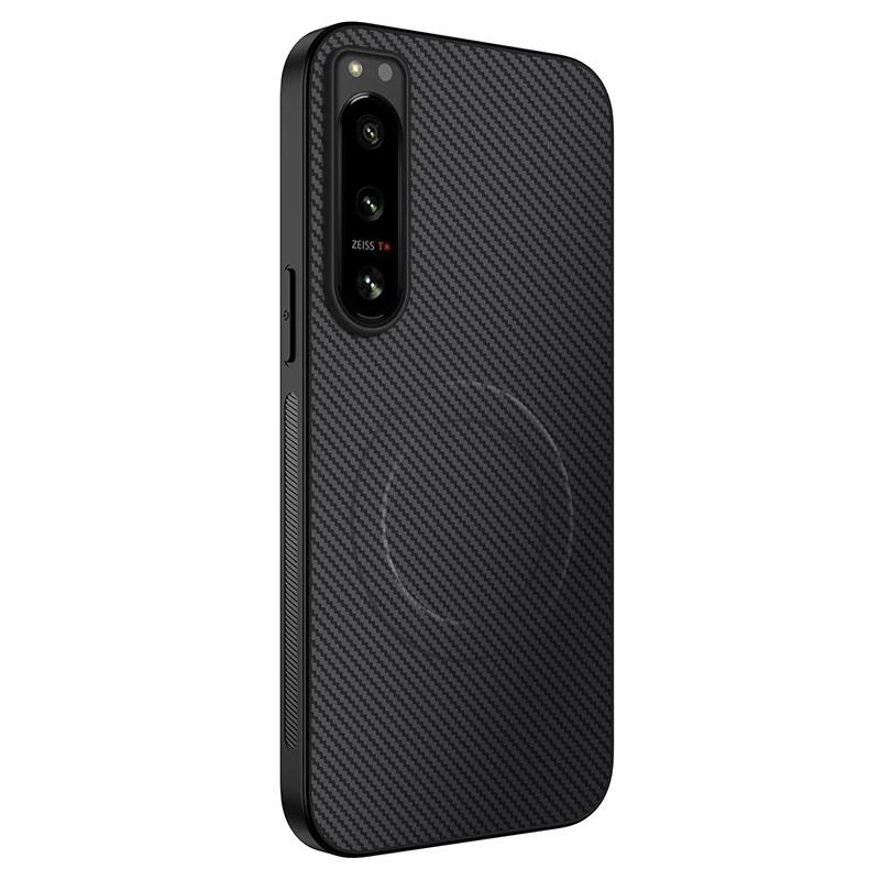 Carbon Fiber Wireless Charging Magnetic Cases For Sony Xperia 5 II Iii Lens Protection Silicone Soft Bumper Cover Phone Case